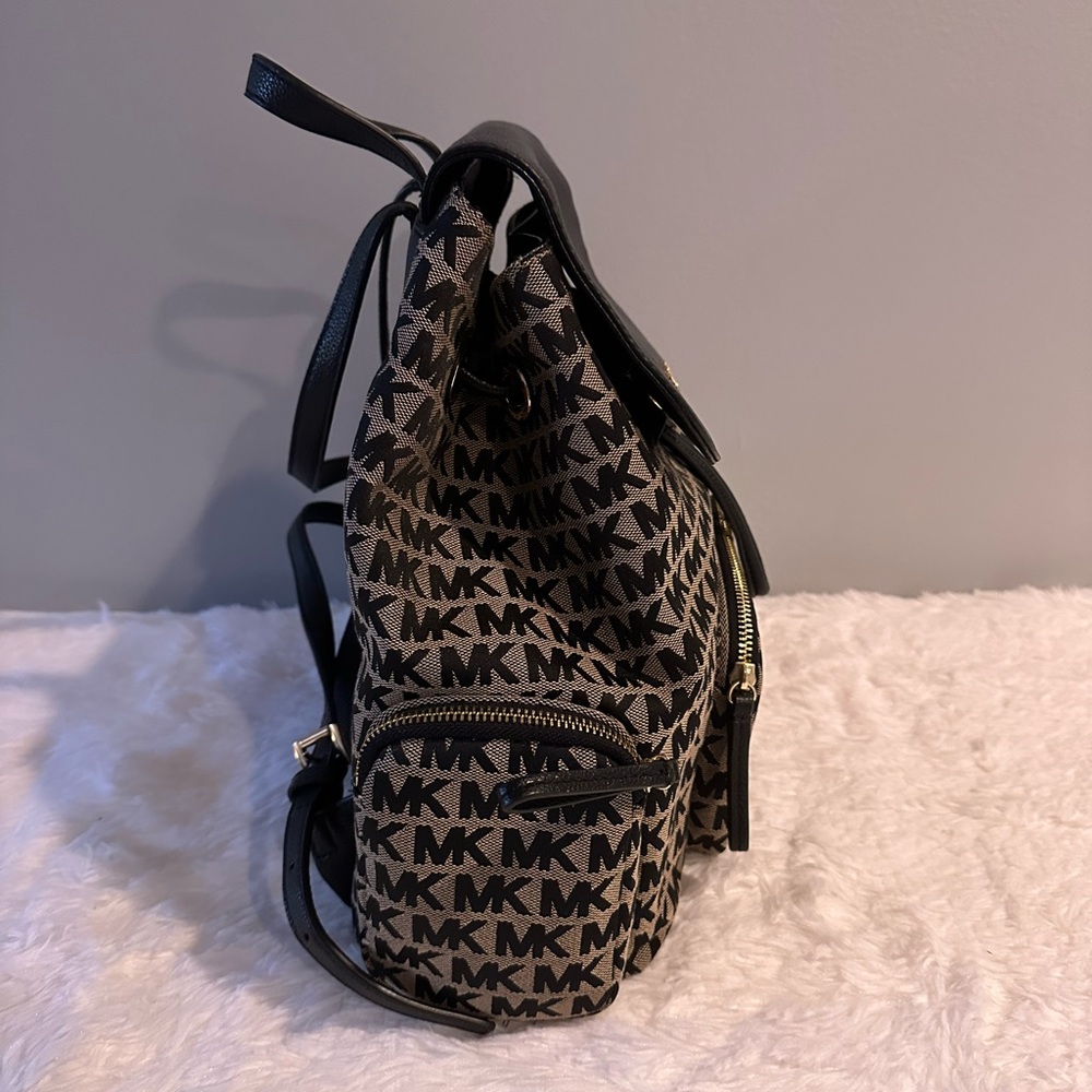 Michael Kors Black and Brown MK Logo Backpack - Picture 2 of 5